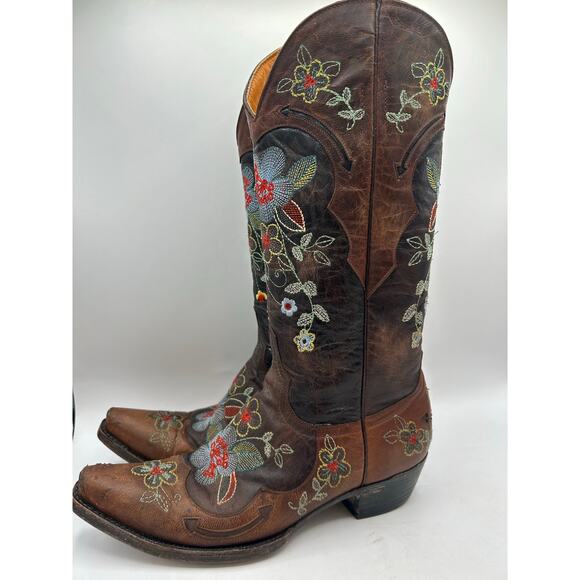 Old Gringo Bonnie Western Boots Women 7 B Brown Floral Embroidered Snip Toe - Picture 5 of 11